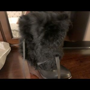 Rachel Zoe black fur boots